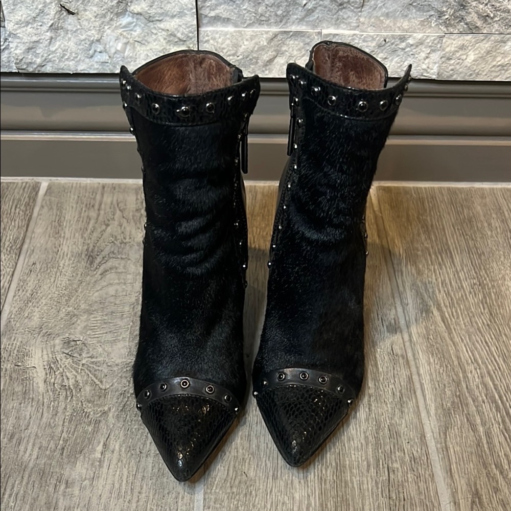 Donald J. Pliner Black Studded Pointed-Toe Ankle Boots